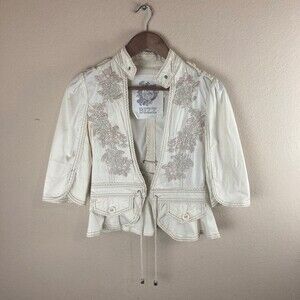 BIZZ Embroidered Cream Jacket Size Small